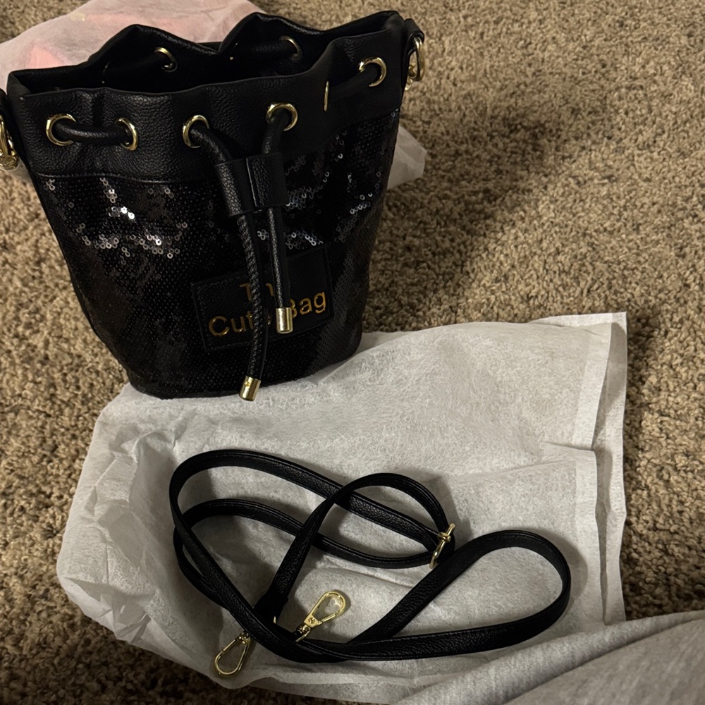 Black Sequin mini Bucket Bag